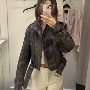 Dynamite washed brown biker jacket